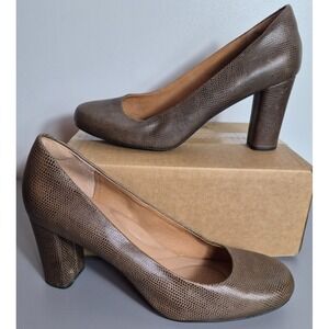 Indigo By Clarks Womens Block Heel Slip On Pumps Shoes 12 M Brown Leather